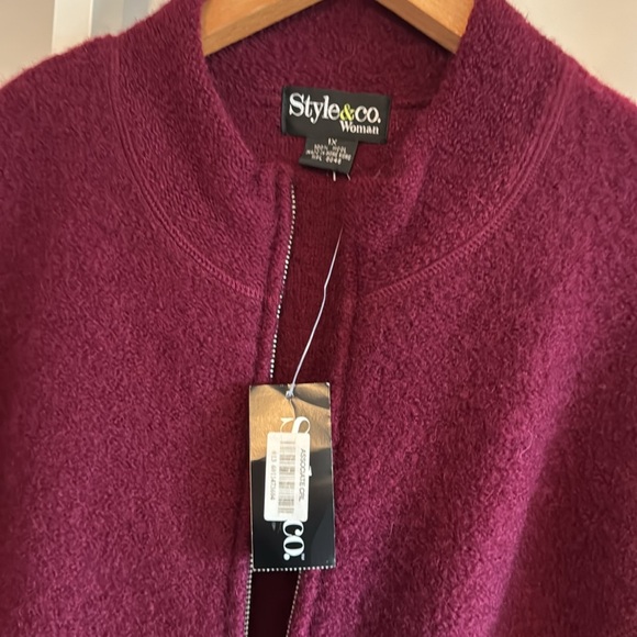 BEAUTY!! 100% wool NWT Bordeaux burgundy zipper cardigan STYLE & CO WOMAN - Picture 5 of 15